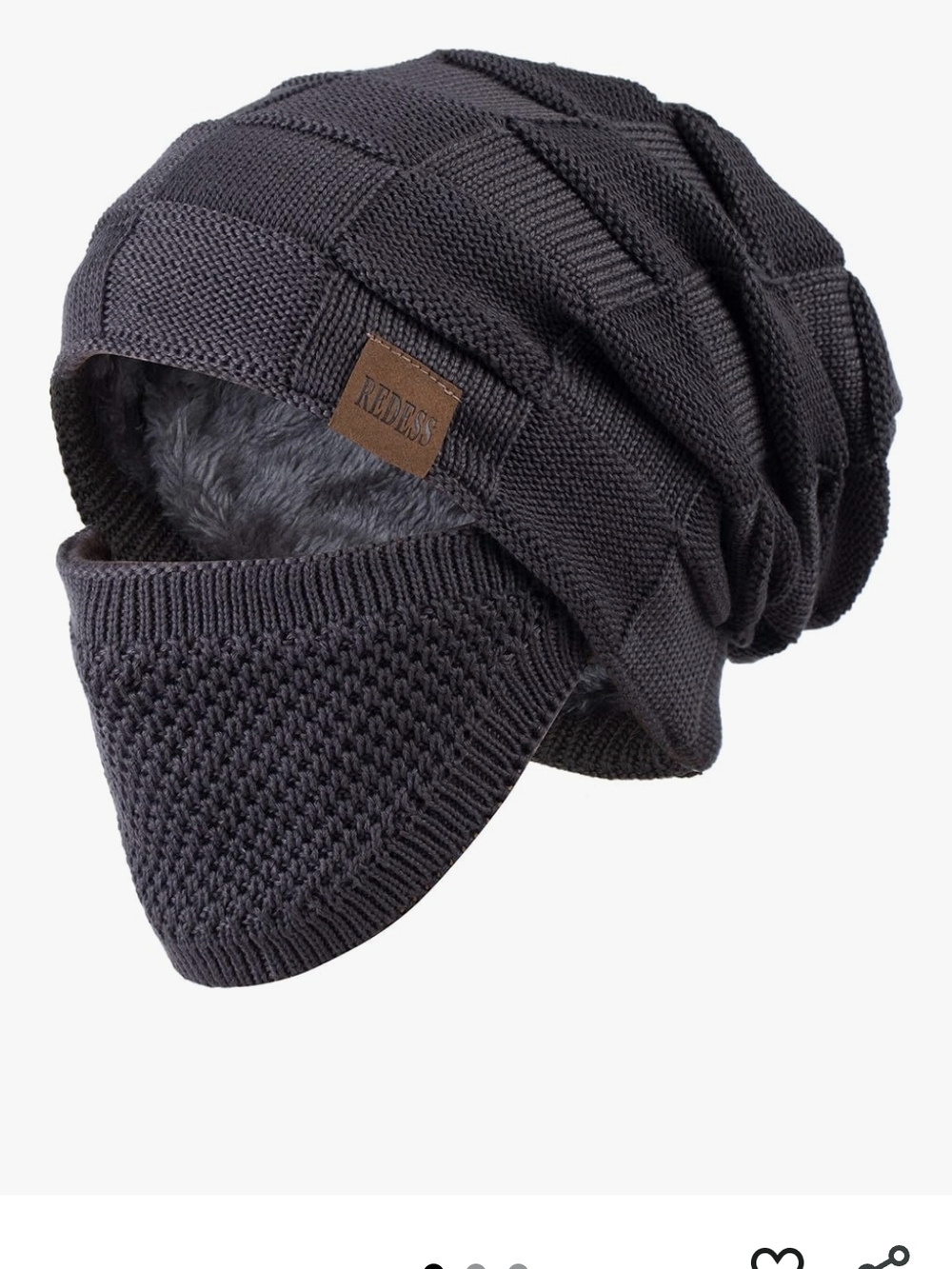 REDBOSS Knit Slouch Beanie with Face Mask - Charcoal Gray
